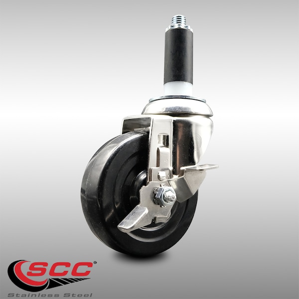 4 Inch 316SS Hard Rubber Swivel 1-1/8 Inch Expanding Stem Caster with Brake SCC